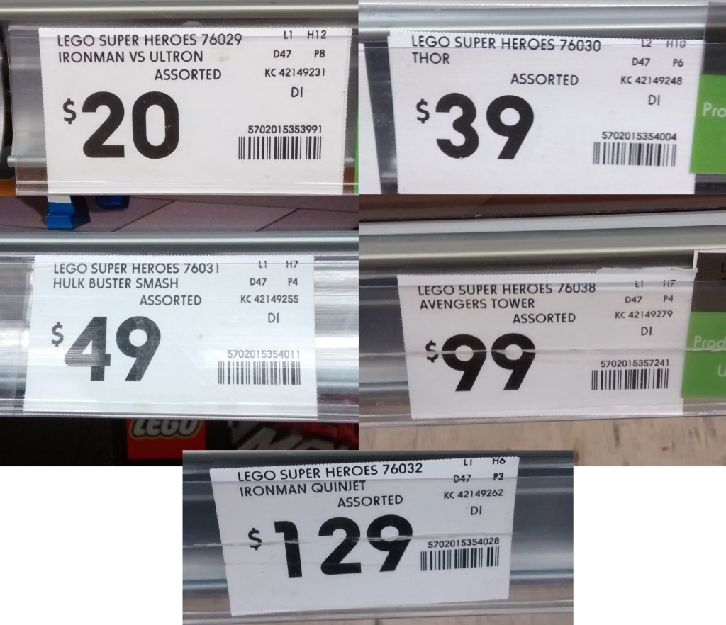 Kmart Avengers 2015 Set Price Tags