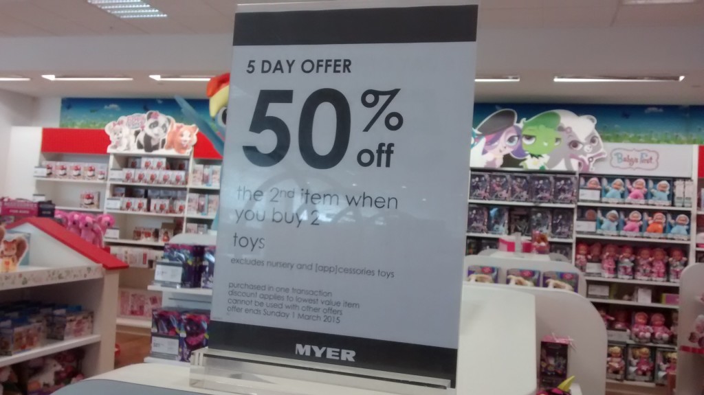 Myer Buy 1 Get 1 50 percent off sale