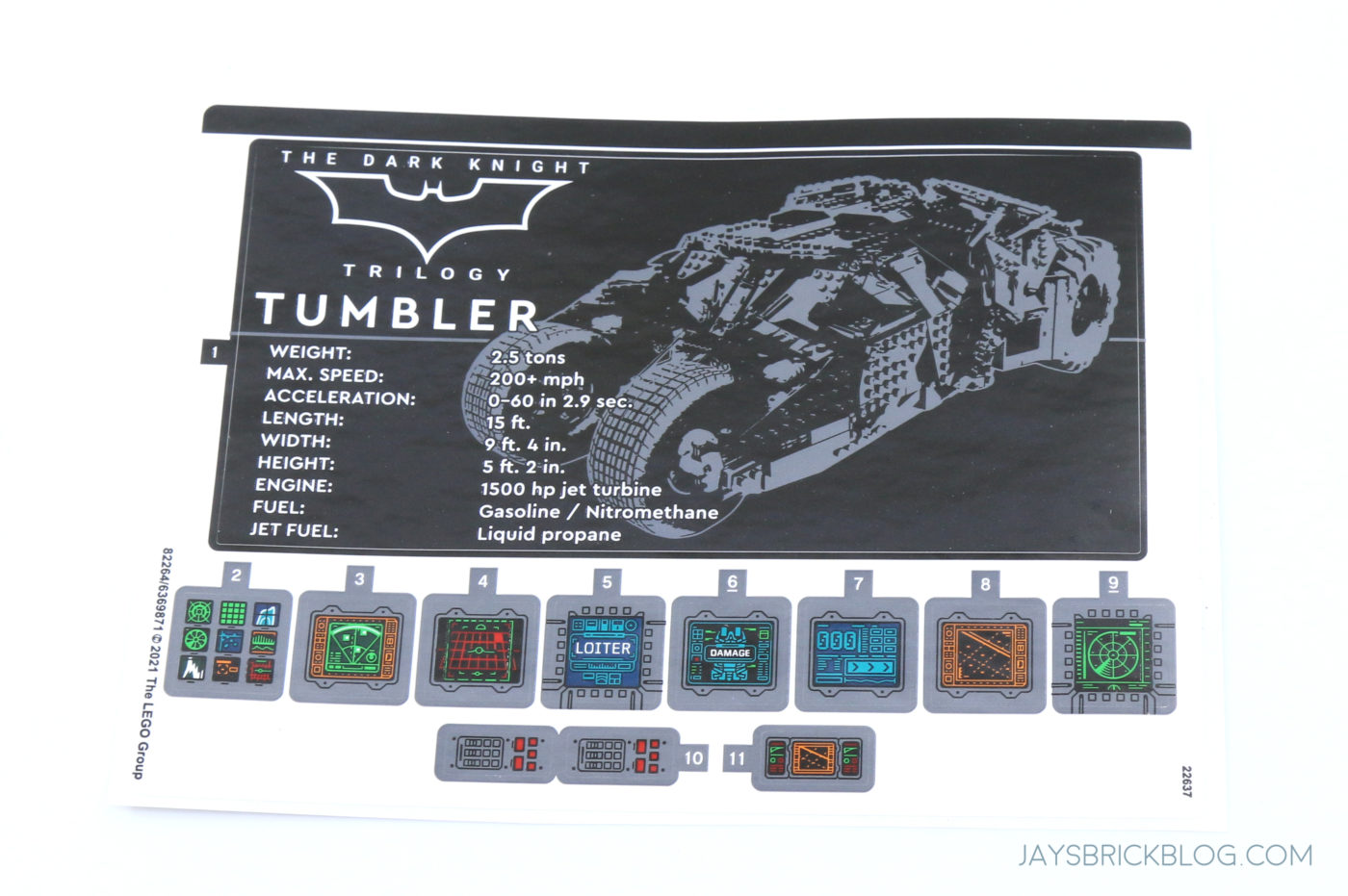 LEGO 76240 Batmobile Tumbler Sticker Sheet
