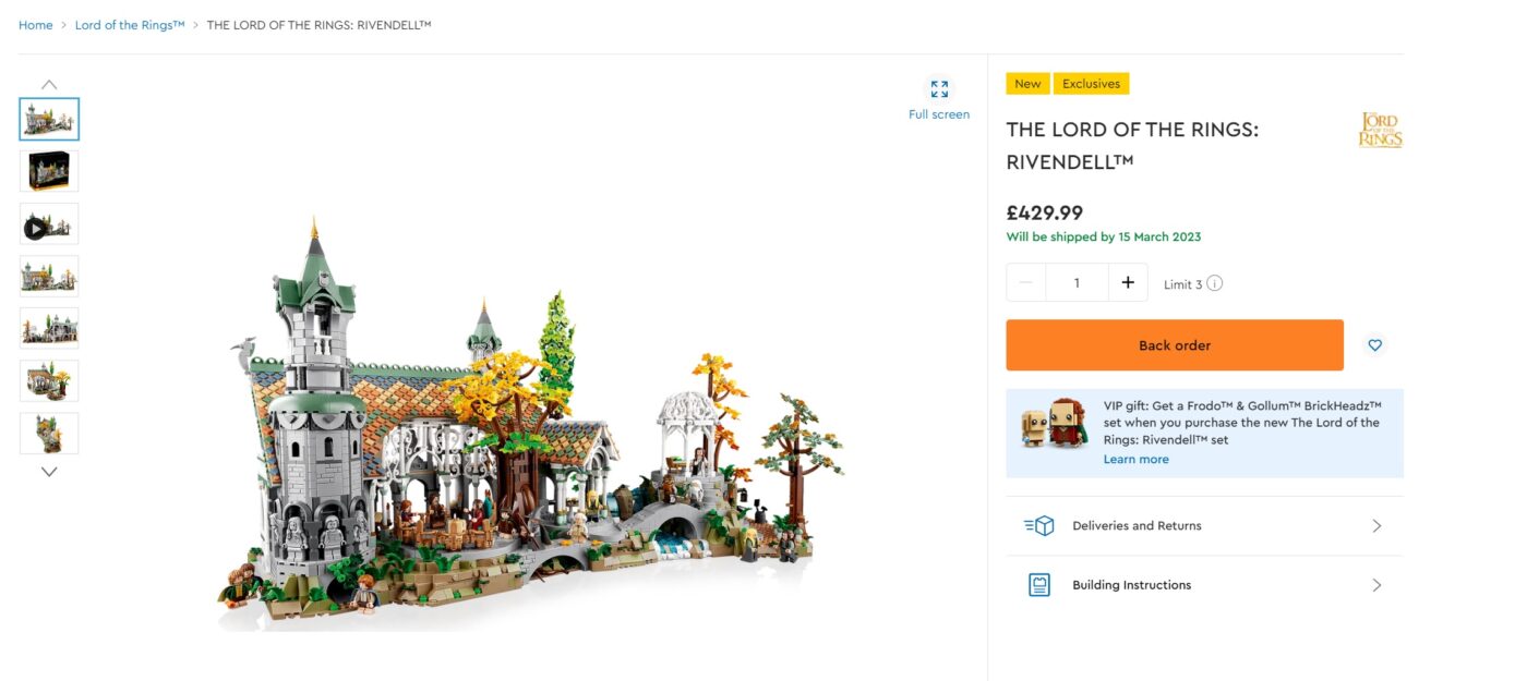 LEGO Lord of the Rings Rivendell Backorder UK